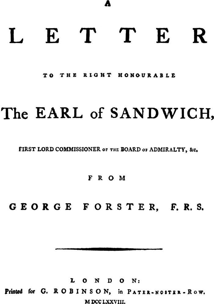 Title page of a letter to the Right Honourable the Earl of Sandwich, London, 1778 [title page]
