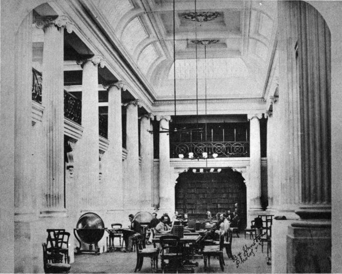 This photograph of the reading-room was probably taken before 1860. The photographer, B. Johnstone, visited the Library in later years and annotated the photograph as follows; [photograph]