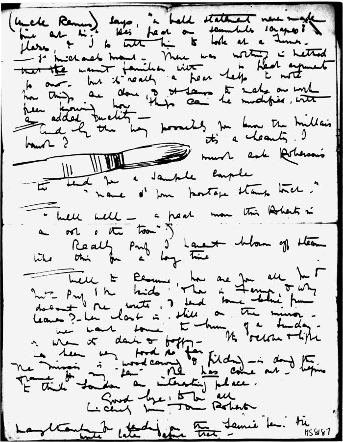 Manuscript page of Letters from Tom Roberts to Frederick McCubbin. [MS 8187]