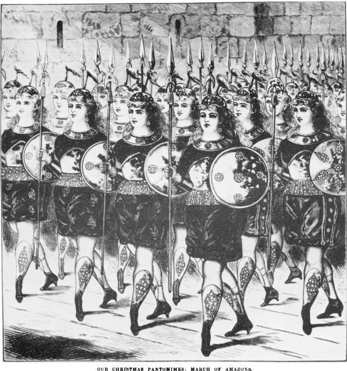 ‘Our Christmas Pantomimes: March of Amazons [engraving]