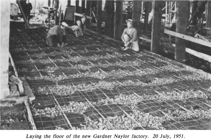 Laying the floor of the new Gardner Naylor factory. 20 July 1951. [photograph]