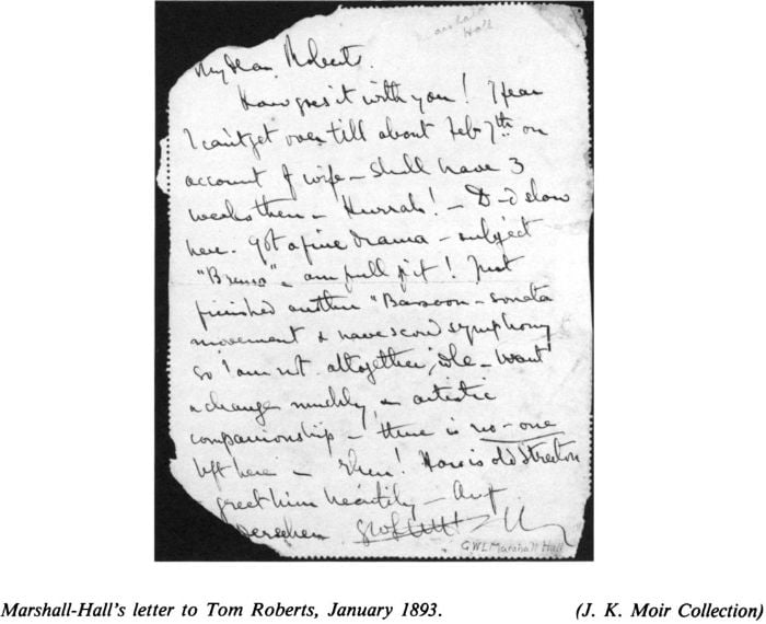 Marshall-Hall’s letter to Tom Roberts, January 1893.  (J.K. Moir Collection) [letter]