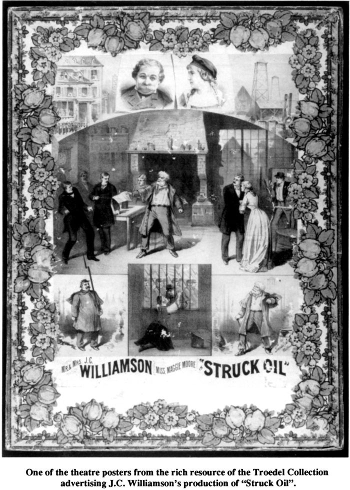 One of the theatre posters for the rich resource of the Troedel Collection advertising J. C. Williamson’s production of “Struck Oil”. [poster]