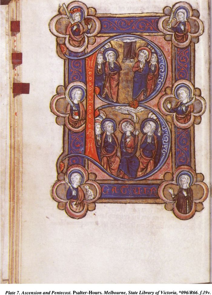 Plate 7. Asscension and Pentecost. Psalter-Hours. Melbourne, State Library of Victoria, *096/R66.f.19v. [illumination]