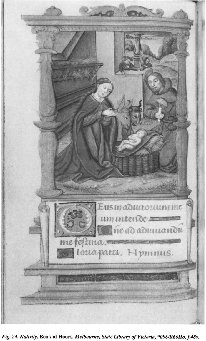 Fig. 24. Nativity. Book of Hours. Melbourne, State Library of Victoria, *096/R66Ho. f.48v. [illuminated page]