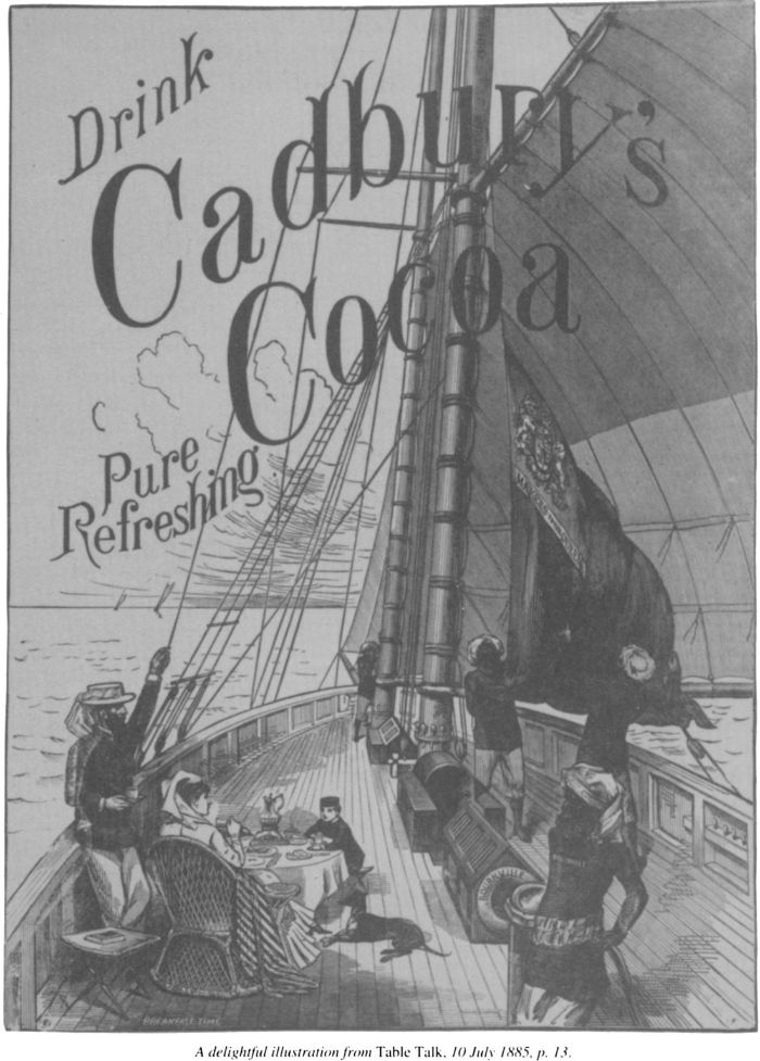 A delightful illustration from Table Talk, 10 July 1885, p.13. ‘Drink Cadbury’s Cocoa, Pure Refreshing' [illustration]
