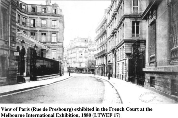 View of Paris (Rue de Presbourg) exhibited in the French Court at the Melbourne International Exhibition, 1880 (LTWEF 17). [photograph]