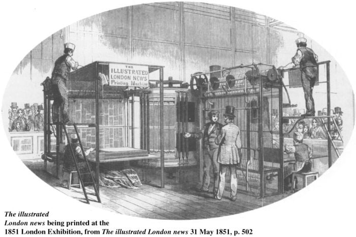 The illustrated London news being printed at the 1851 London Exhibition, from The illustrated London news 31 May 1851, p. 502. [illustration]