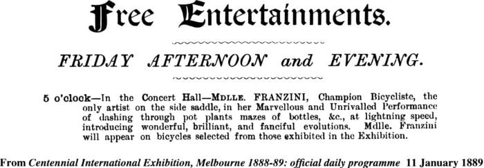 From Centennial International Exhibition, Melbourne 1888-89: official daily programme 11 January 1889. ‘Free entertainments’ [program]
