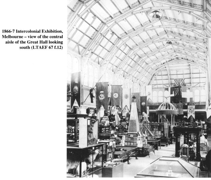 1866-7 Intercolonial Exhibition, Melbourne – view of the central aisle of the Great Hall looking south (LTAEF 67 f.12) [photograph]