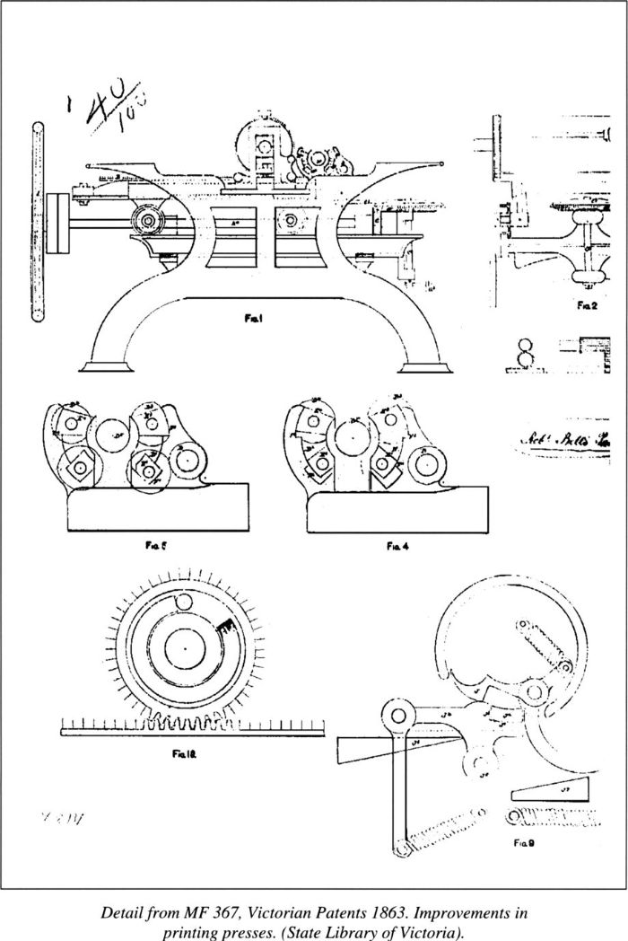 Detail from MF 367, Victorian Patents 1863. Improvements in printing presses. (State Library of Victoria). [diagrams]