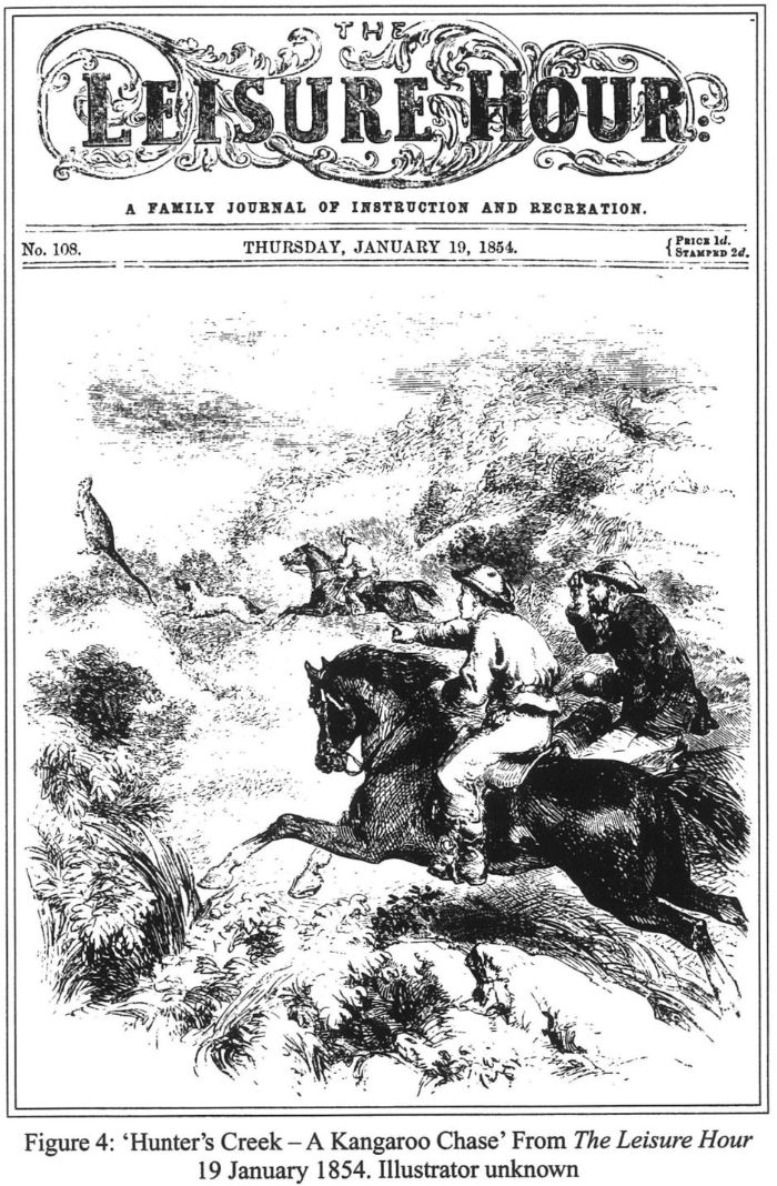 Figure 4: ‘Hunter’s Creek – A Kangaroo Chase’ From the Leisure Hour 19 January 1854. Illustrator unknown. [cover]