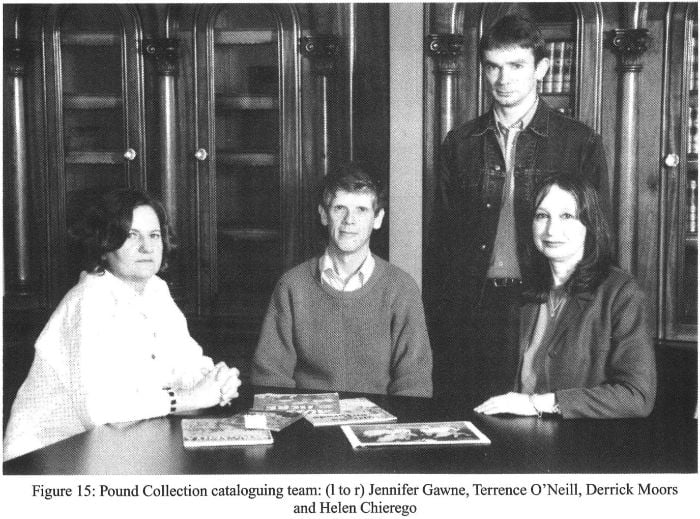 Figure 15: Pound Collection cataloguing team (l to r) Jennifer Gawne, Terrence O’Neill, Derrick Moors and Helen Chierego [photograph]