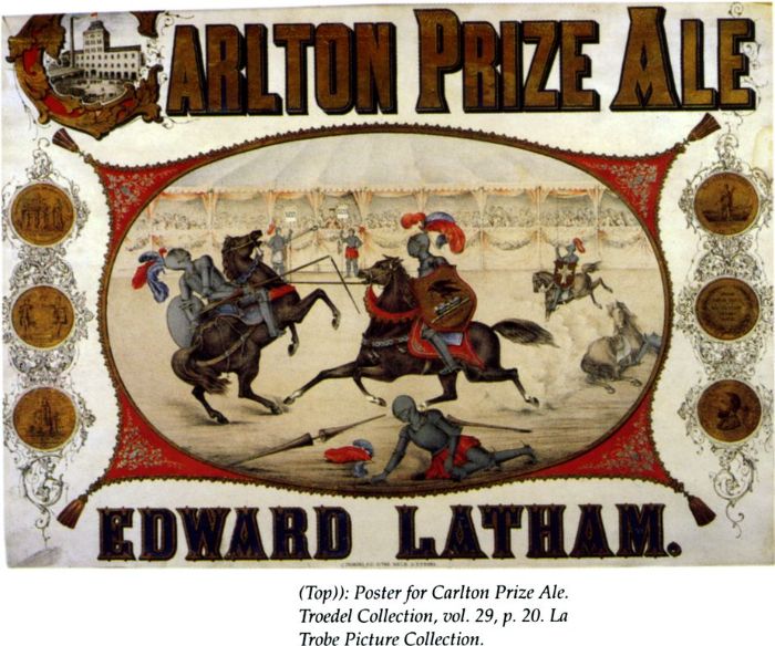 (top): Poster for Carlton Prize Ale. Troedel Collection, vol 29.  p.20. La Trobe Picture Collection [Advertisement]