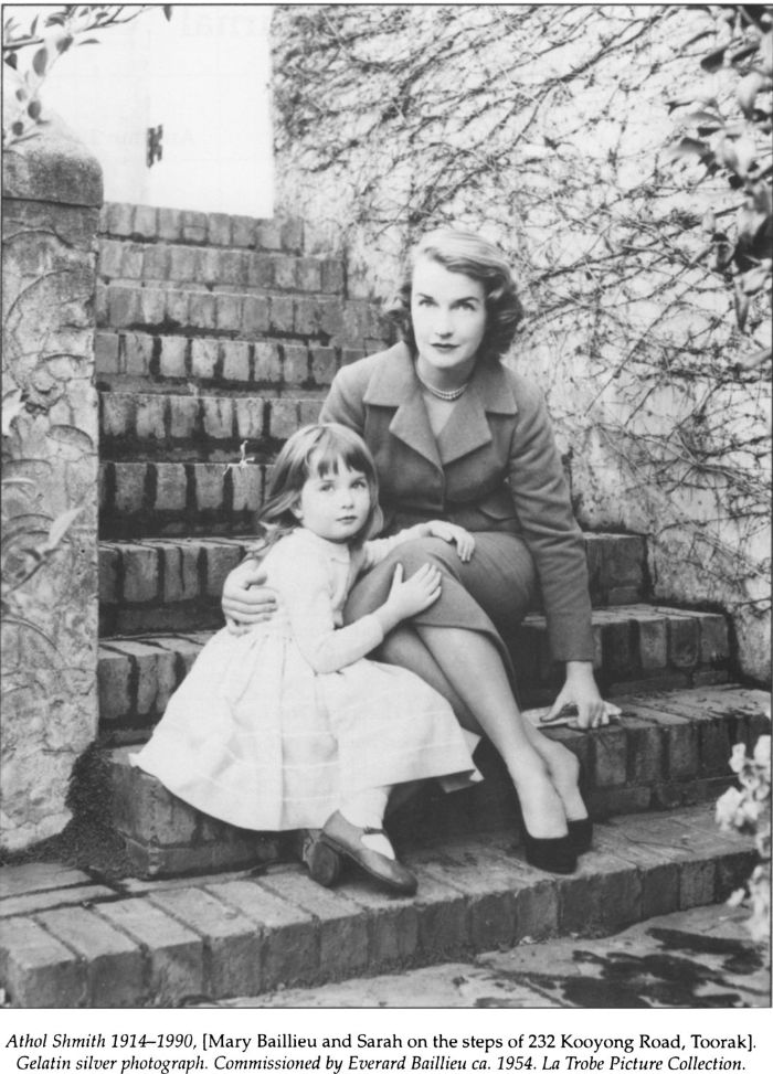 Athol Shmith, 1914-1990, [Mary Baillieu and Sarah on the steps of 232 Kooyong Road, Toorak]. Gelatin Silver Photograph. Commissioned by Everard Baillieu ca. 1954. La Trobe Picture Collection. [photograph]