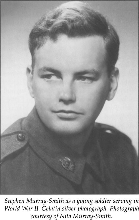Stephen Murray-Smith as a young soldier serving in World War II. Gelatin silver photograph courtesy of Nita Murray-Smith. [photograph]