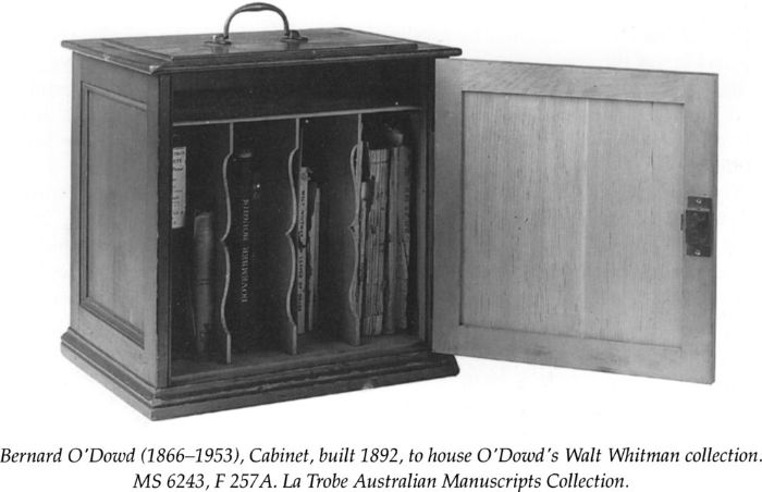 Bernard O'Dowd (1866-1953), Cabinet built 1892, to house O'Dowd's Walt Whitman collection. MS 6243, F 257A. La Trobe Australian Manuscripts Collection. [photograph]