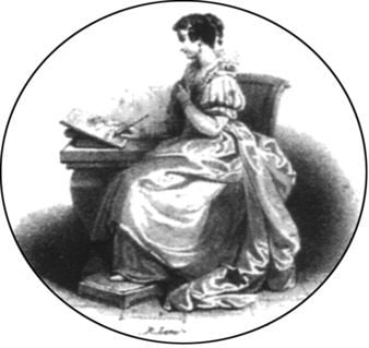 woman sitting at desk [engraving]