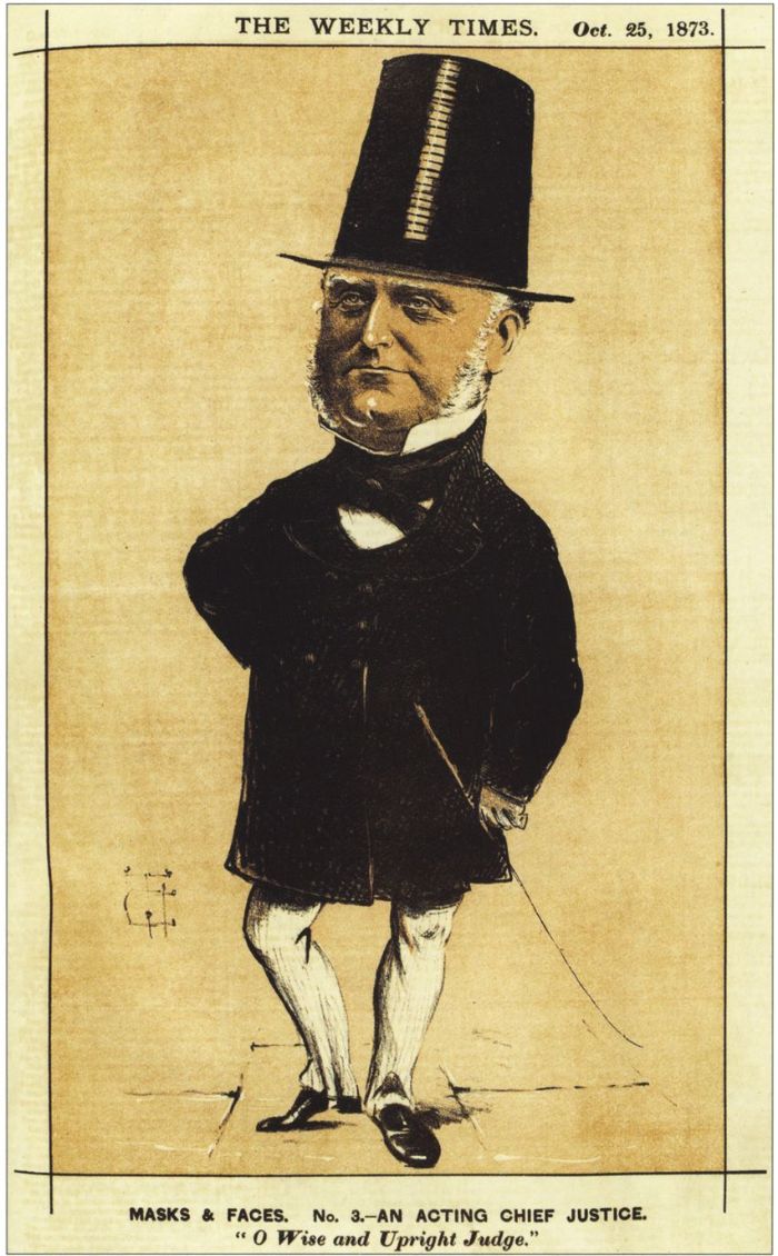 Caricature of Sir Redmond Barry. Wood engraving. 25 October 1873. Weekly Times [wood engraving]