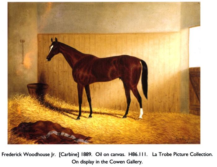 Top: Frederick Woodhouse Jr. [Carbine] 1889. Oil on canvas. H86.111. La Trobe Picture Collection. On display in the Cowen Gallery. [painting]