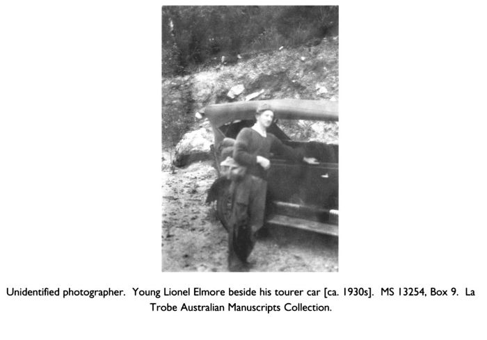 Unidentified photographer. Young Lionel Elmore beside his tourer car [ca 1930s] . MS 13254, Box 9. La Trobe Australian Manuscripts Collection. [photograph]