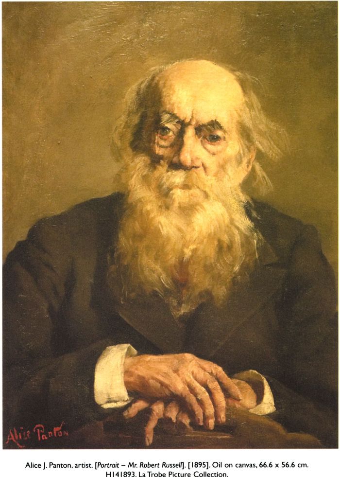 Alice J. Panton, artist. [Portrait — Mr. Robert Russell]. [1895]. Oil on canvas, 66.6 × 56.6 cm. H141893. La Trobe Picture Collection.  [oil painting]