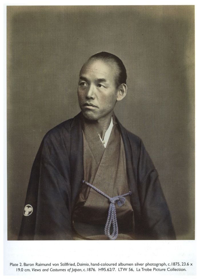 Plate 2. Baron Raimund von Stillfried, Daimio, hand-coloured albumen silver photograph, c. 1875, 23.6 × 19.0 cm. Views and Costumes of Japan, c. 1876. H95.62/7. LTW 56, La Trobe Picture Collection.