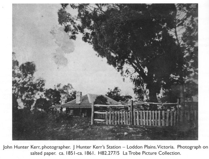John Hunter Kerr, photographer. J Hunter Kerr's Station – Loddon Plains. Victoria. Photograph on salted paper. ca. 1851-ca. 1861. H82.277/5 La Trobe Picture Collection.