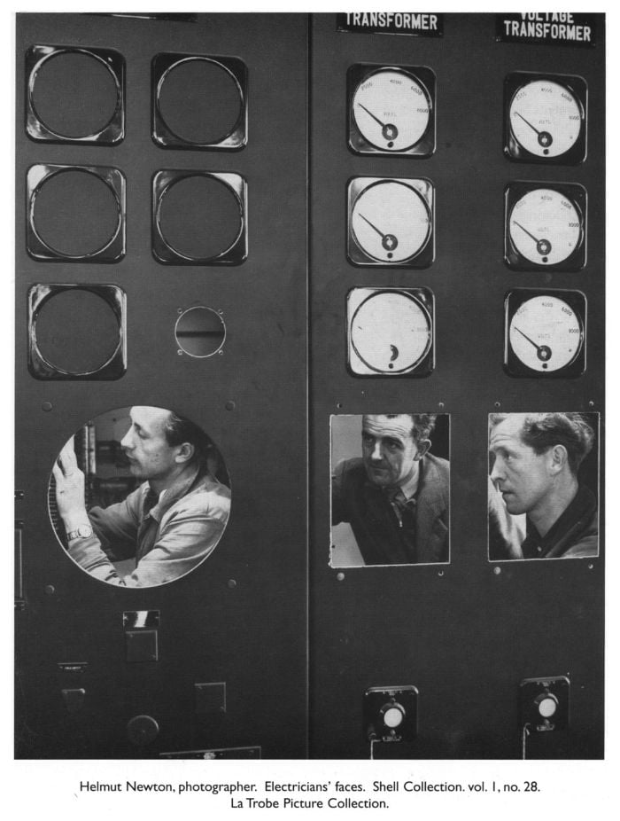 Helmut Newton, photographer. Electricians’ faces. Shell Collection. vol. 1, no. 28. La Trobe Picture Collection.