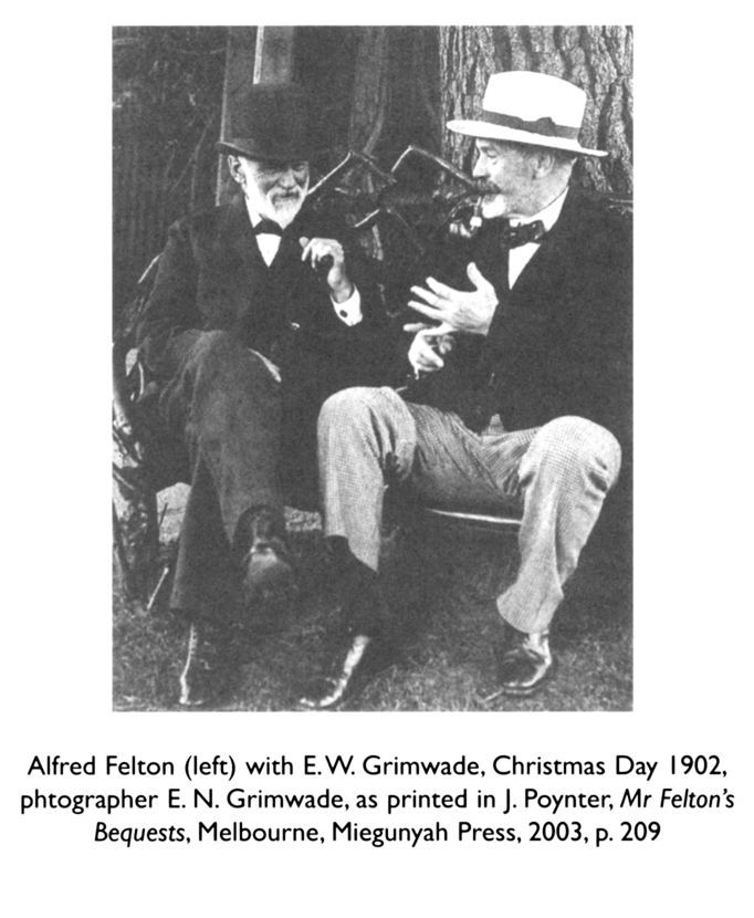 Alfred Felton (left) with E. W. Grimwade, Christmas Day 1902, photographer E. N. Grimwade, as printed in J. Poynter, Mr Felton's Bequests, Melbourne, Miegunyah Press, 2003, p. 209