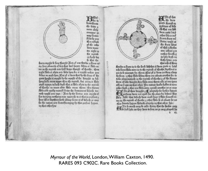 Myrrour of the World, London, William Caxton, 1490. RARES 093 C902C. Rare Books Collection.
