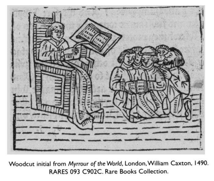 Woodcut initial from Myrrour of the World, London, William Caxton, 1490. RARES 093 C902C. Rare Books Collection.