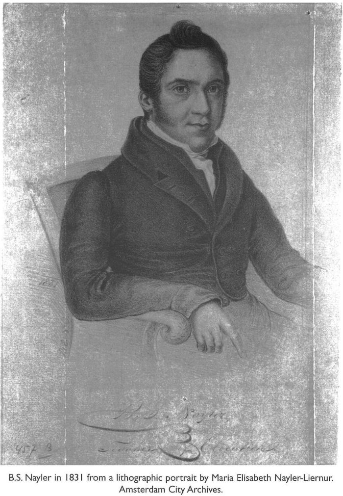 B.S. Nayler in 1831 from a lithographic portrait by Maria Elisabeth Nayler-Liernur. Amsterdam City Archives.