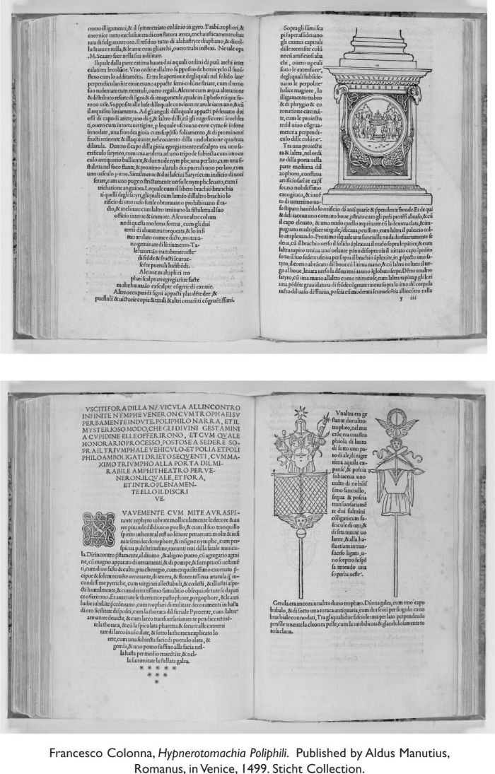 Francesco Colonna, Hypnerotomachia Poliphili. Published by Aldus Manutius, Romanus, in Venice, 1499. Sticht Collection. [open book]