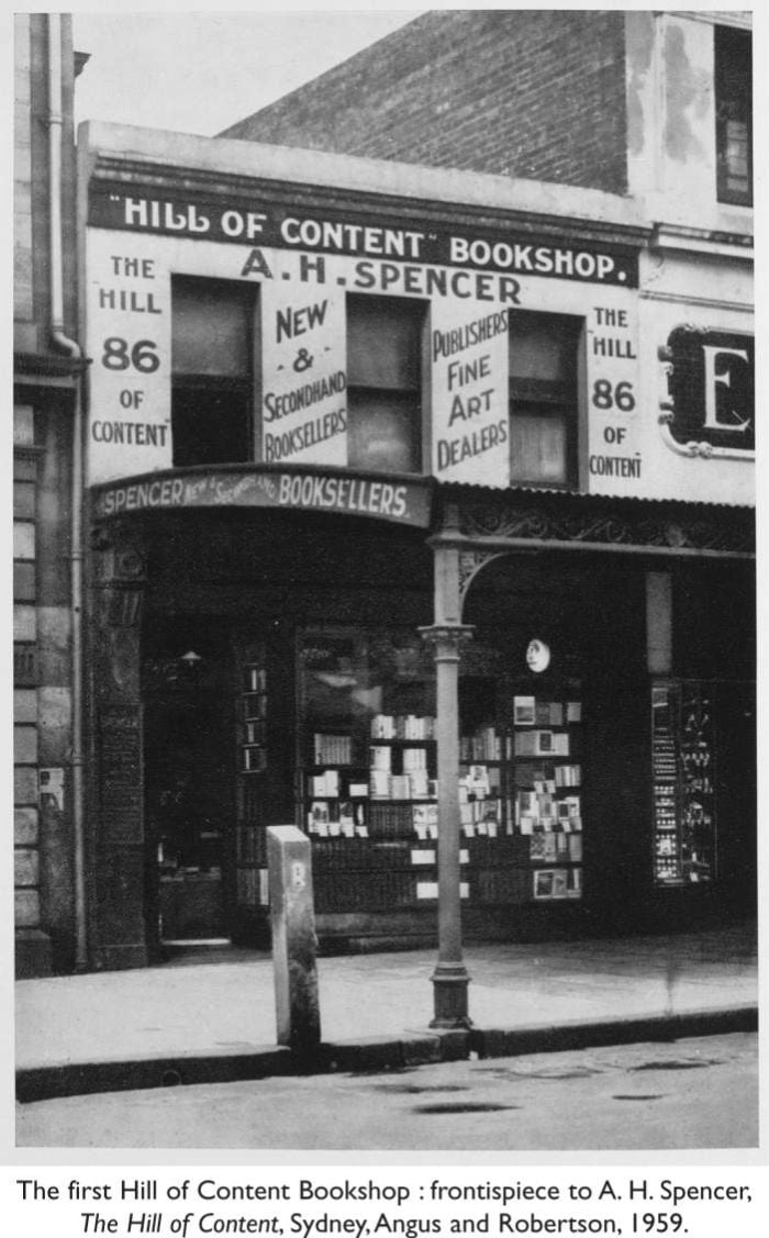 The first Hill of Content Bookshop: frontispiece to A. H. Spencer, The Hill of Content, Sydney, Angus and Robertson, 1959. [photograph]