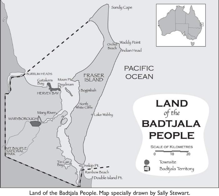 Land of the Badtjala People. Map specially drawn by Sally Stewart. [map]