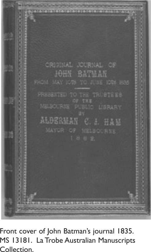 Front cover of John Batman’s journal 1835. MS 13181. La Trobe Australian Manuscripts Collection. [book front cover]