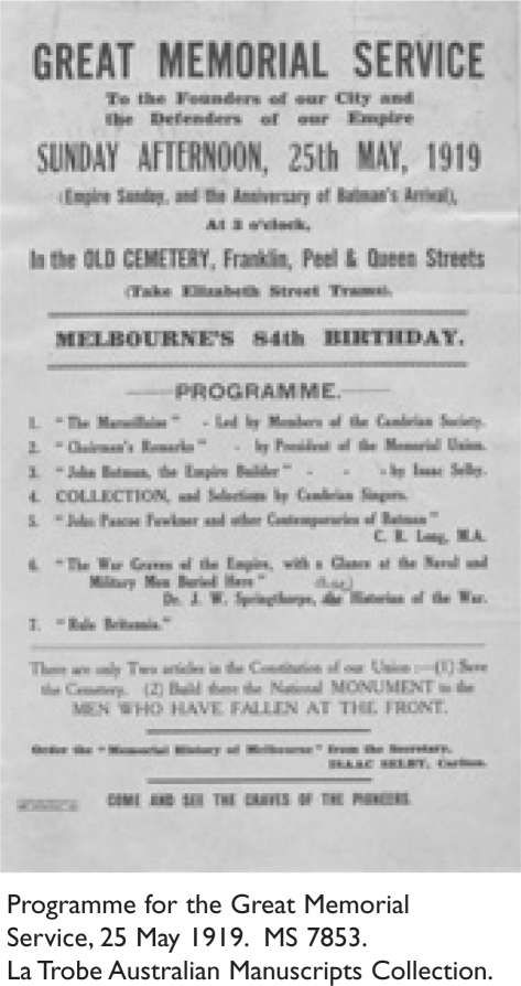 Programme for the Great Memorial Service, 25 May 1919. MS 7853. La Trobe Australian Manuscripts Collection. [printed page]