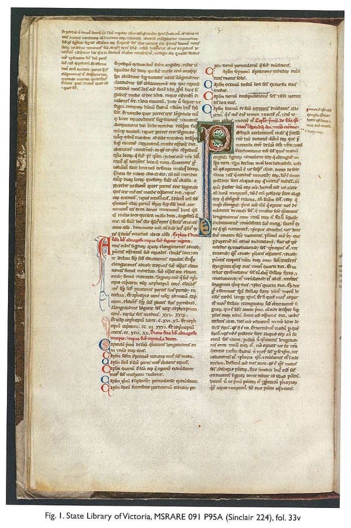 Fig. 1. State Library of Victoria, MSRARE 091 P95A (Sinclair 224), fol. 33v [manuscript single page of text]