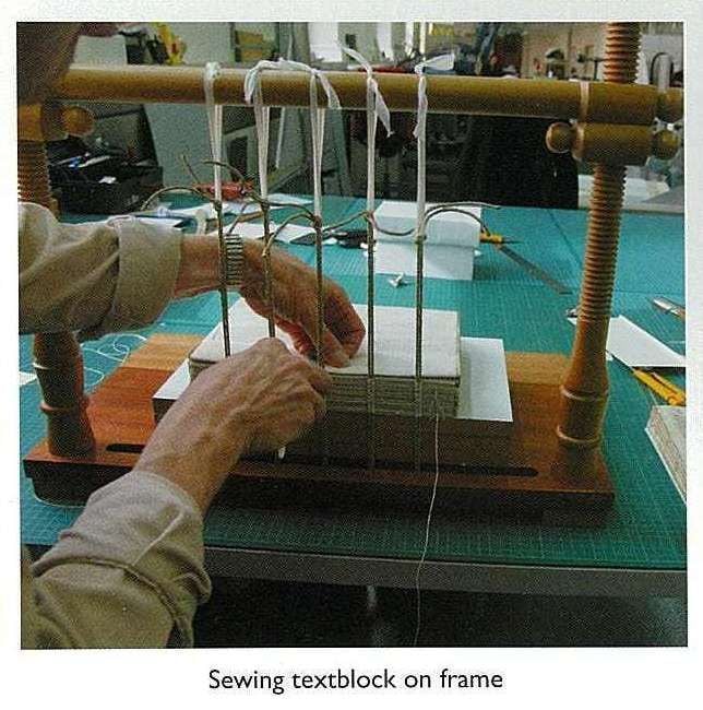 Sewing textblock on frame