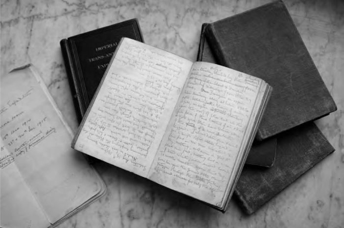 The six diaries kept by Keith Jack during the Imperial Trans-Antarctic Expedition of 1914-1917. Four were compiled while he and his companions were stranded on Ross Island. [Andrew] Keith Jack Papers, Australian Manuscripts Collection, PA 93/117. [photograph of diary books]