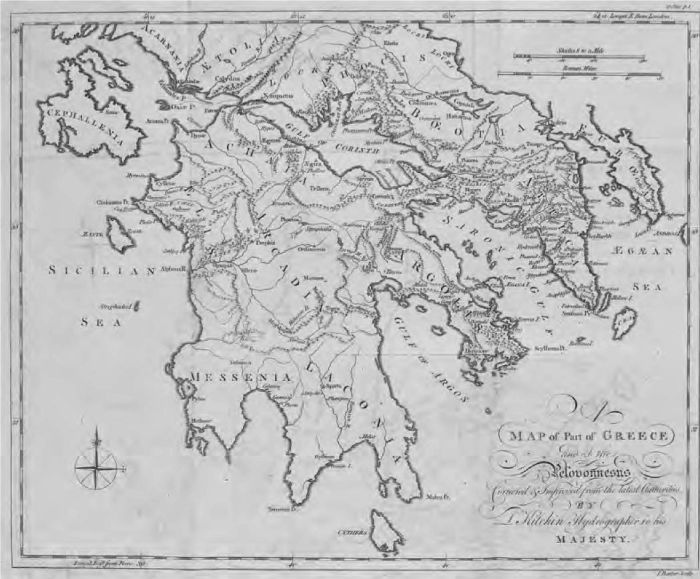 Fig. 1. ‘Map of Part of Greece and the Peloponnesus’, R. Chandler, 1776, map 1. [map]