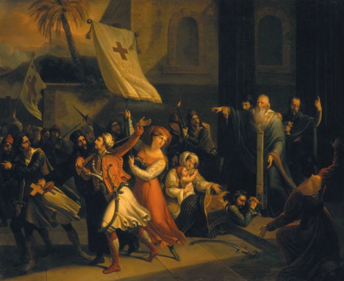 Fig. 8, Louis Benjamin Devouges, The Oath of the Missolonghians 1828, Oil painting, Athens, Benaki Museum. Inv. no. 8989. Image supplied by and reproduced courtesy of the Benaki Museum, Athens. [oil painting]