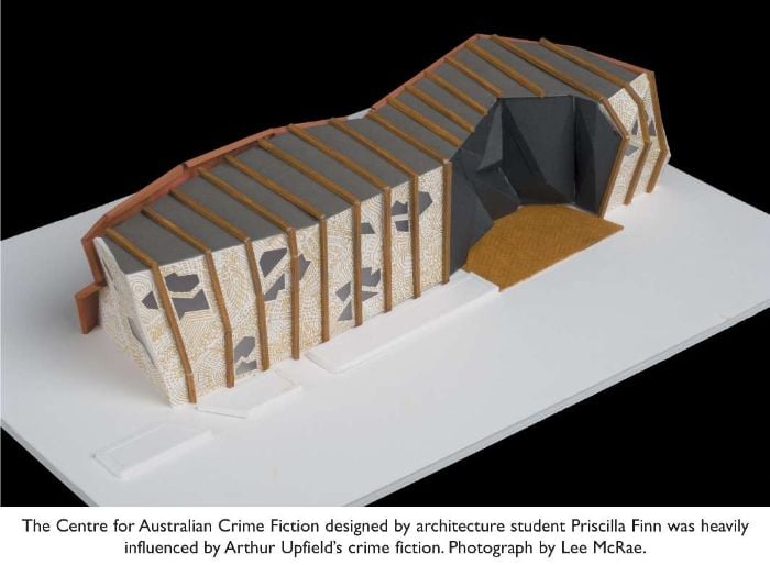 Architectural model. The Centre for Australian Crime Fiction designed by architecture student Priscilla Finn was heavily influenced by Arthur Upfield’s crime fiction. Photograph by Lee McRae. [architectural model]