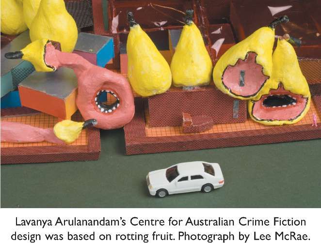 Architectural model. Lavanya Arulanandam’s Centre for Australian Crime Fiction design was based on rotting fruit. Photograph by Lee McRae. [architectural model]