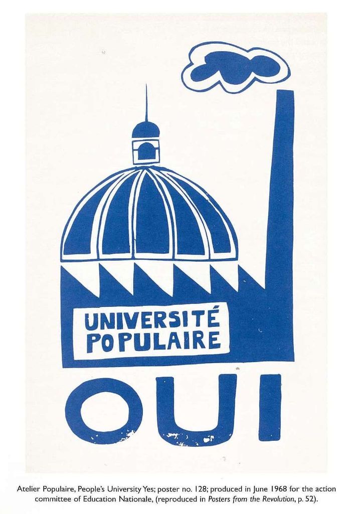 Atelier Populaire, People’s University Yes; poster no. 128; produced in June 1968 for the action committee of Education Nationale, (reproduced in Posters from the Revolution, p. 52). [poster]