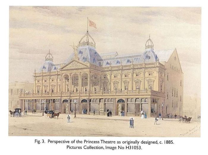 Fig. 3. Perspective of the Princess Theatre as originally designed, c. 1885. Pictures Collection, Image No H31053. [architectural watercolour painting]