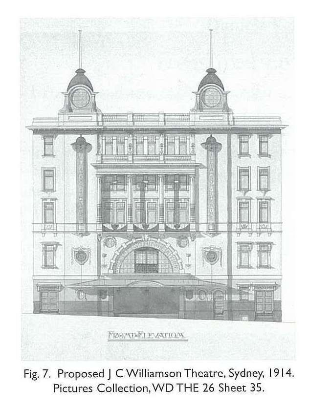 Fig. 7. Proposed J C Williamson Theatre, Sydney, 1914. Pictures Collection, WD THE 26 Sheet 35. [architectural drawing]