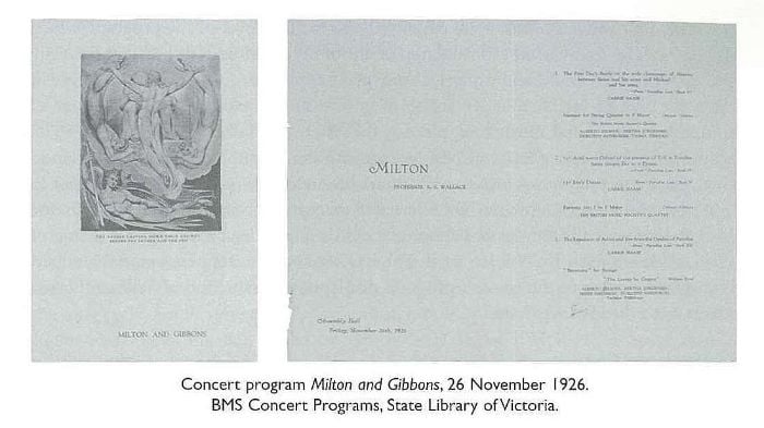 Concert program Milton and Gibbons, 26 November 1926.BMS Concert Programs, State Library of Victoria. [illustrated program cover]