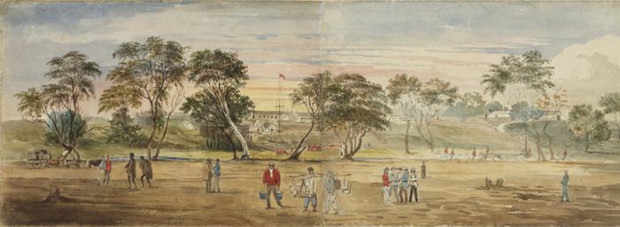 [Unknown artist] Ballarat, Victoria, ca. 1854, Watercolour; 18 x 50.7 cmRex Nan Kivell Collection NK16 National Library of Australia [watercolour painting]